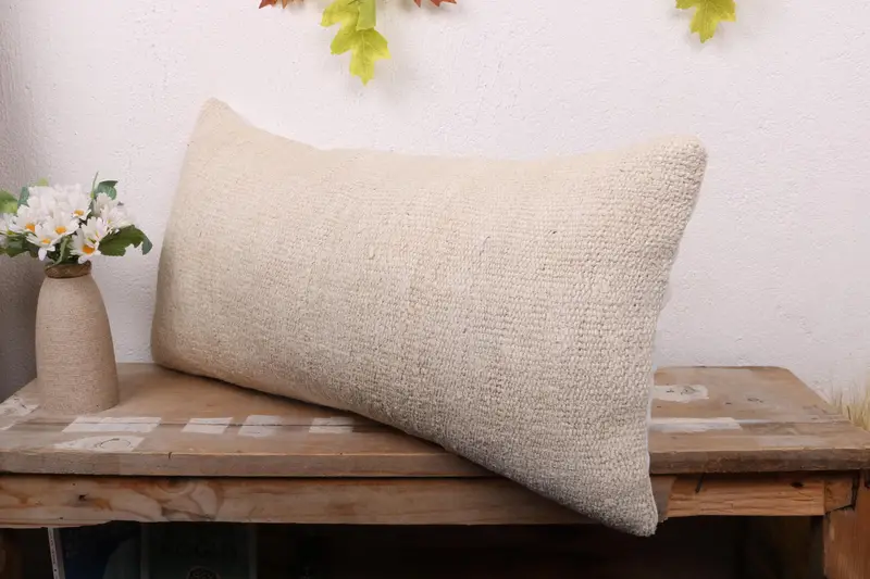 Throw Kilim Pillow, Kilim Pillow Cover, Retro Cushion Case, Boho Pillow Sham Cover, 12x24 Beige Pillow Cover, Vintage Cushion Case, Pillow Cover - 4