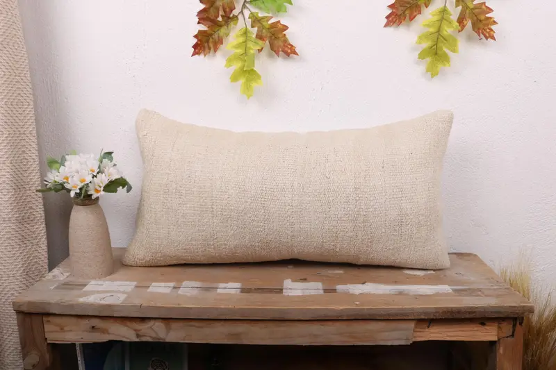 Throw Kilim Pillow, Kilim Pillow Cover, Retro Cushion Case, Boho Pillow Sham Cover, 12x24 Beige Pillow Cover, Vintage Cushion Case, Pillow Cover - 1