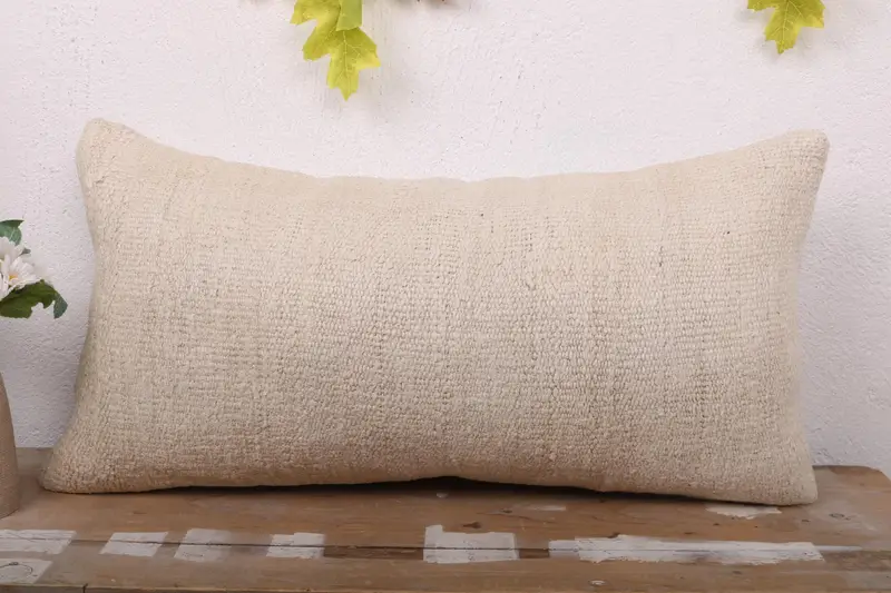 Throw Kilim Pillow, Kilim Pillow Cover, Retro Cushion Case, Boho Pillow Sham Cover, 12x24 Beige Pillow Cover, Vintage Cushion Case, Pillow Cover - 2