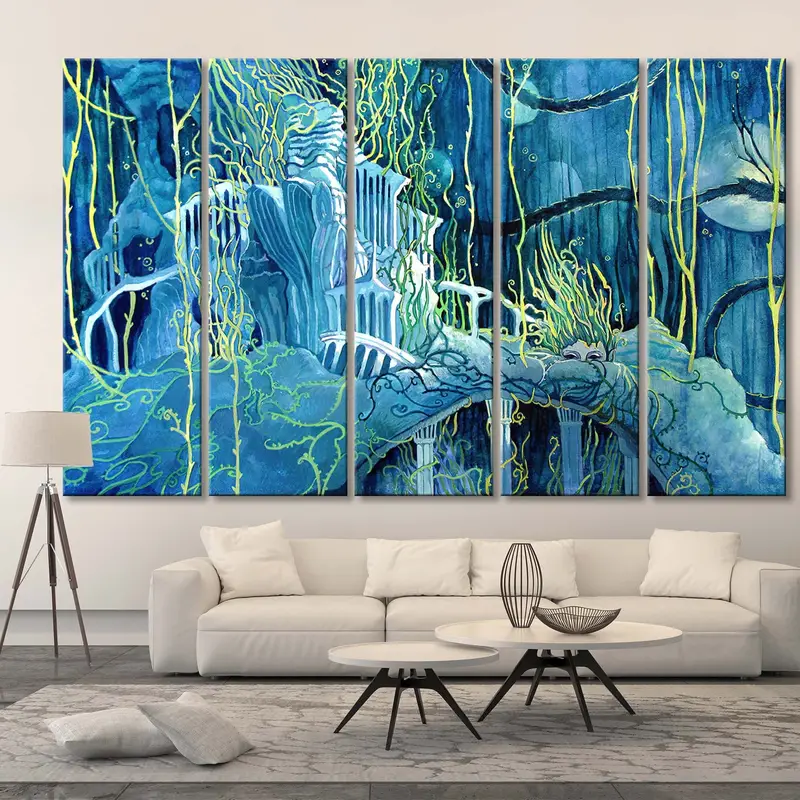 Underwater Ruins Decor, Atlantis Wall Art, Waterland Canvas Print, Yanadhyana Wall Decor, Underwater Ruins Canvas, Yanadhyana Painting, - 4