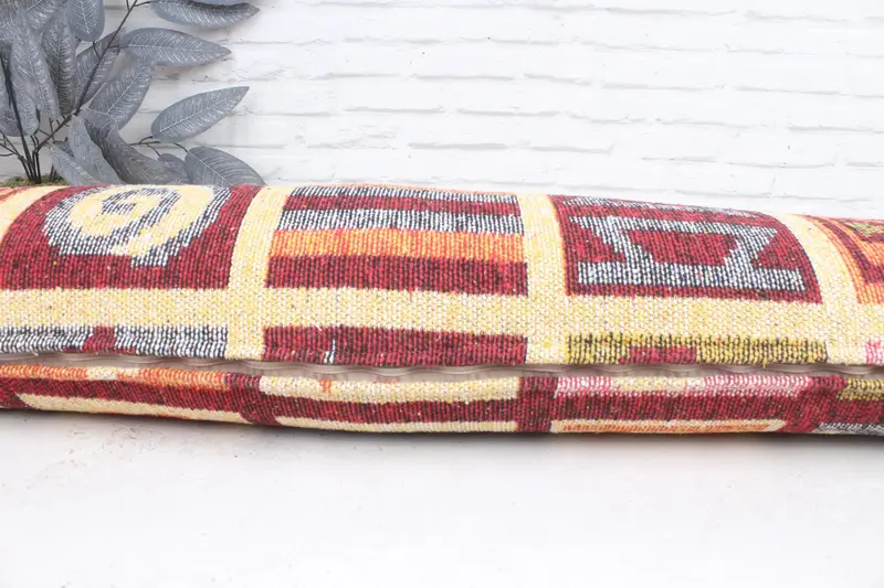 Ethnical Kilim Rug Pillow, Pillow Cover, 12x48 Beige Pillow Cover, Bohemian Cushion Cushion Case, Pillow for Couch, Handmade Kilim Cushion - 5