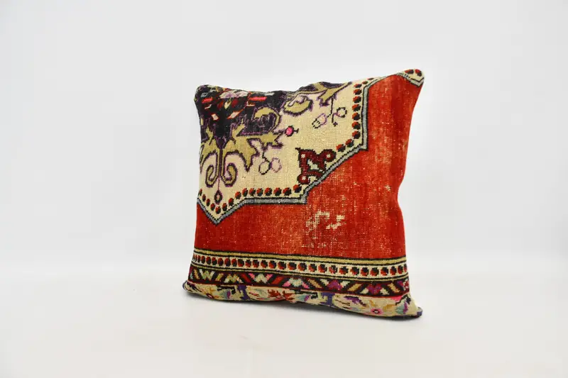 Vintage Pillow, Knitted Cushion Cover, 24x24 Red Pillow Case, Custom Pillow Case, Cushion Case, Vintage Kilim Pillow, Boho Pillow Sham Cover - 4