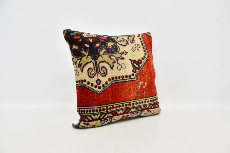 Vintage Pillow, Knitted Cushion Cover, 24x24 Red Pillow Case, Custom Pillow Case, Cushion Case, Vintage Kilim Pillow, Boho Pillow Sham Cover - 3