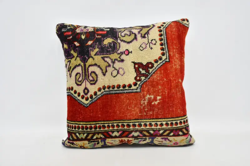 Vintage Pillow, Knitted Cushion Cover, 24x24 Red Pillow Case, Custom Pillow Case, Cushion Case, Vintage Kilim Pillow, Boho Pillow Sham Cover - 1