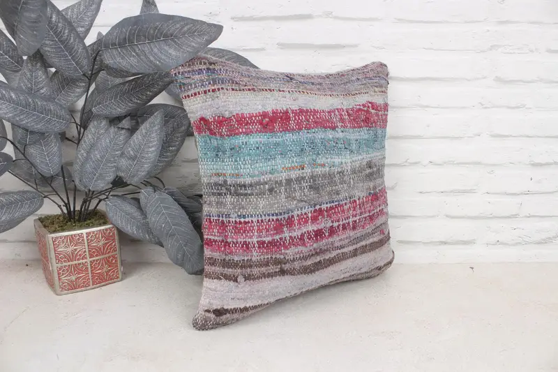 Turkish Kilim Pillow, Vintage Pillow, 16x16 Blue Pillow Case, Cushion Cover, Kilim Pillow, Boho Throw Pillow Sham, Vintage Kilim Throw Pillow - 3