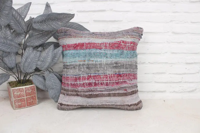 Turkish Kilim Pillow, Vintage Pillow, 16x16 Blue Pillow Case, Cushion Cover, Kilim Pillow, Boho Throw Pillow Sham, Vintage Kilim Throw Pillow - 1