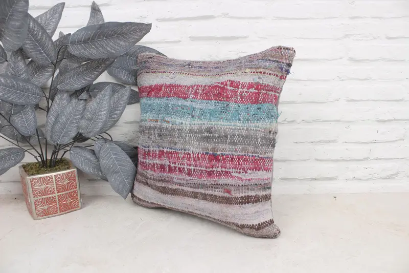 Turkish Kilim Pillow, Vintage Pillow, 16x16 Blue Pillow Case, Cushion Cover, Kilim Pillow, Boho Throw Pillow Sham, Vintage Kilim Throw Pillow - 4