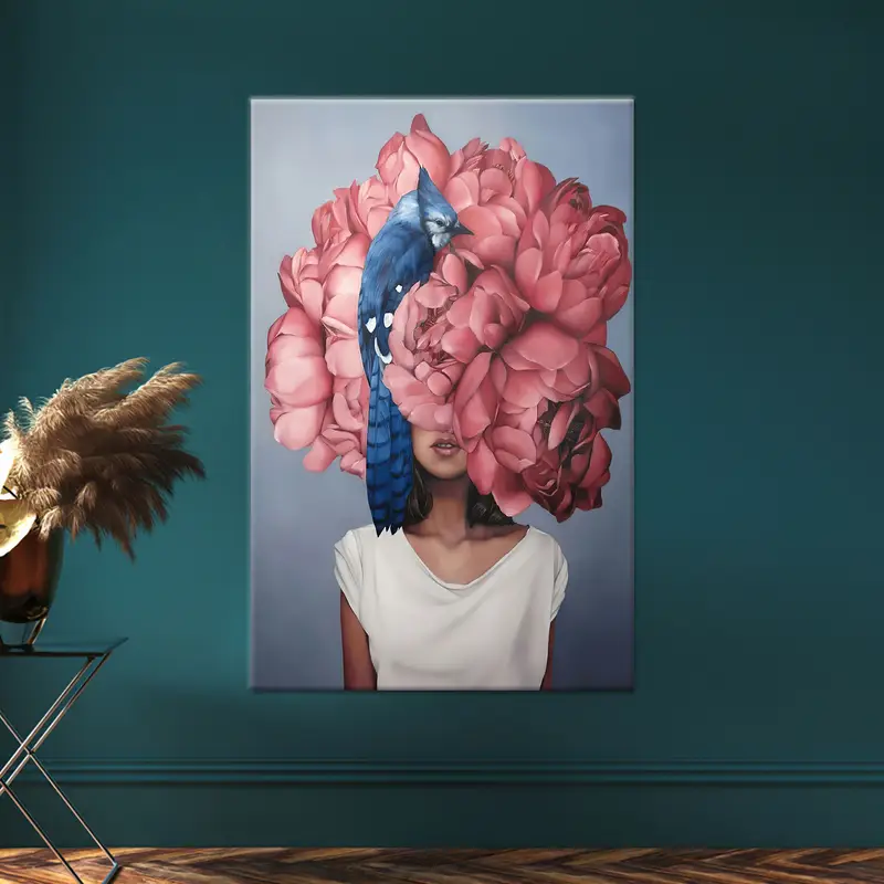 Zarif Pembe Çiçek Soyut Kadın Baskılı Kanvas Tablo