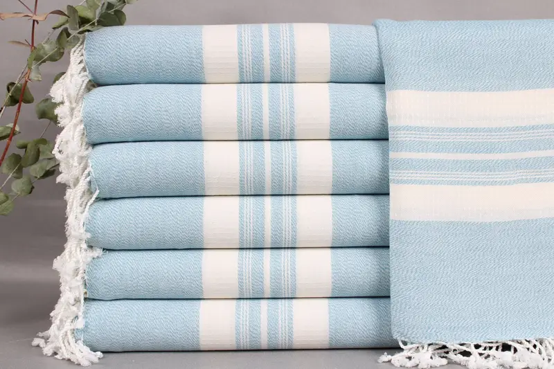 Personalized Turkish Towel Organic Cotton Petrol Blue Stripe, 38x60 Inches