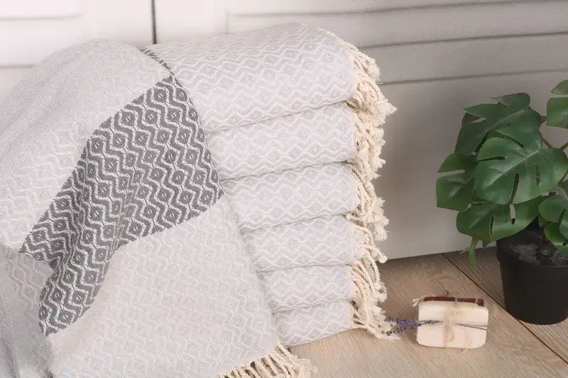 Summer Gift Beach Towel Personalized Organic Cotton Light Gray-Dark Gray, 40x71 Inches