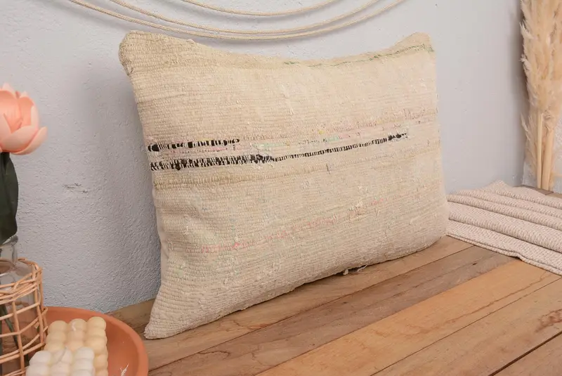 Beige & Brown Striped Pillow, 16x24 Inches Decorative Pillow - 1
