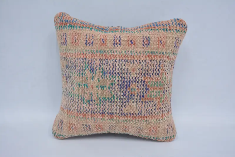 12x12 Inch Embroidered Throw Pillow, Handmade Geometric Cushion - 1