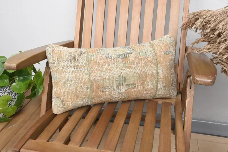 Orange & grünes Patchwork-Wurfkissen, handgefertigtes besticktes Kissen