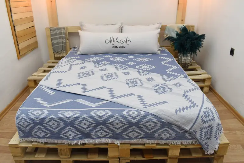Throw Blanket Couch, Turkish Blanket Queen, Decorative Bedspread, Woven Throw Blanket, 84x56 Cotton Kilim Towel, Bridal Shower Gifts, Woven Blanket - 8