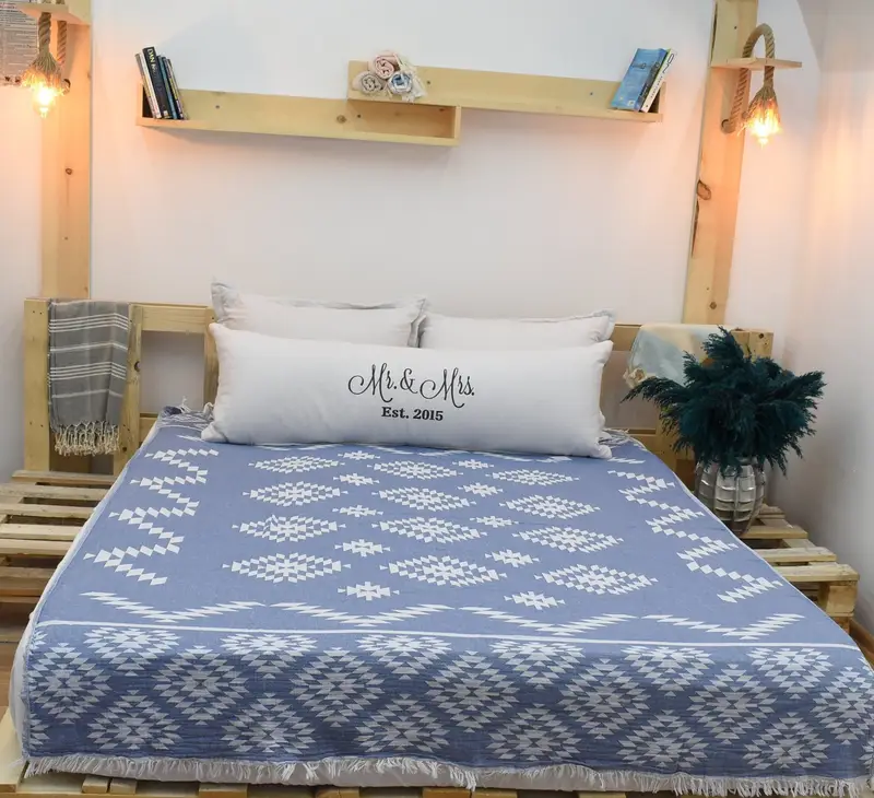Throw Blanket Couch, Turkish Blanket Queen, Decorative Bedspread, Woven Throw Blanket, 84x56 Cotton Kilim Towel, Bridal Shower Gifts, Woven Blanket - 1