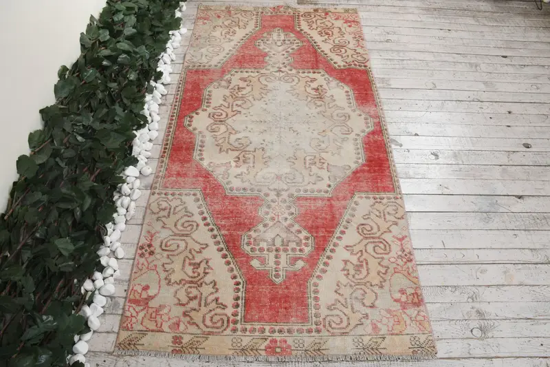 3.3x7 ft Turkish Rug, Accent Vintage Rug, Red Oriental Rug - 1