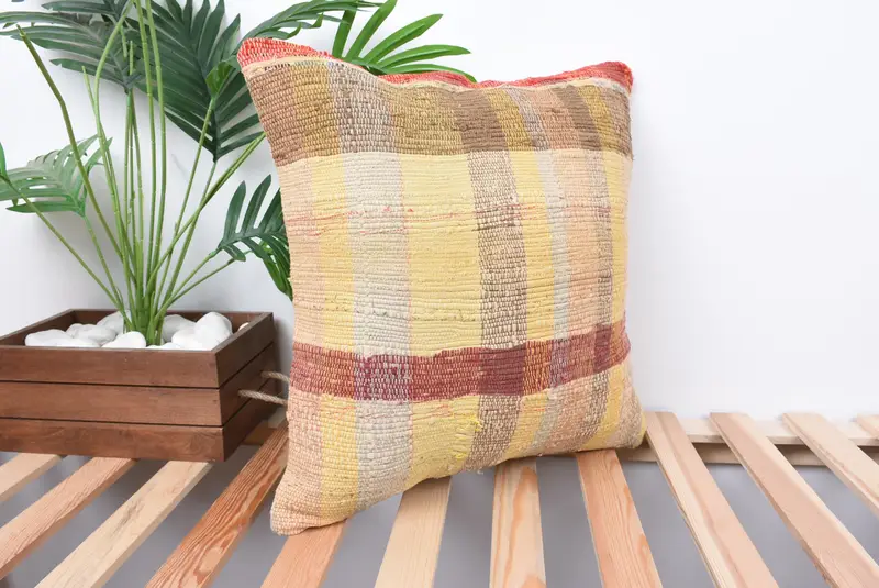 18x18 Beige Pillow Cover, Home Decor Pillow, Sustainable Cushion Case, Handmade Kilim Cushion, Vintage Kilim Throw Pillow, Pillow - 4