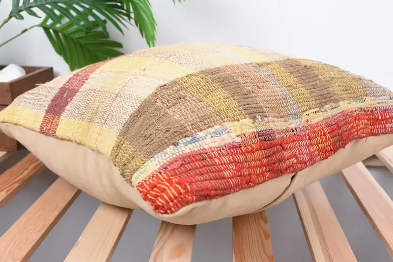 18x18 Beige Pillow Cover, Home Decor Pillow, Sustainable Cushion Case, Handmade Kilim Cushion, Vintage Kilim Throw Pillow, Pillow - 6