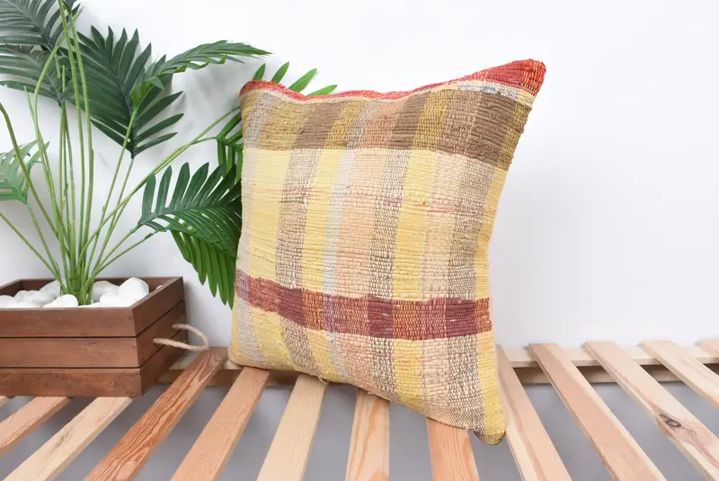 18x18 Beige Pillow Cover, Home Decor Pillow, Sustainable Cushion Case, Handmade Kilim Cushion, Vintage Kilim Throw Pillow, Pillow - 5