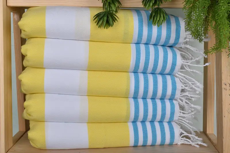 Striped Tea Towel, 24x40 Inches Yellow-Turquoise Organic Cotton/Linen