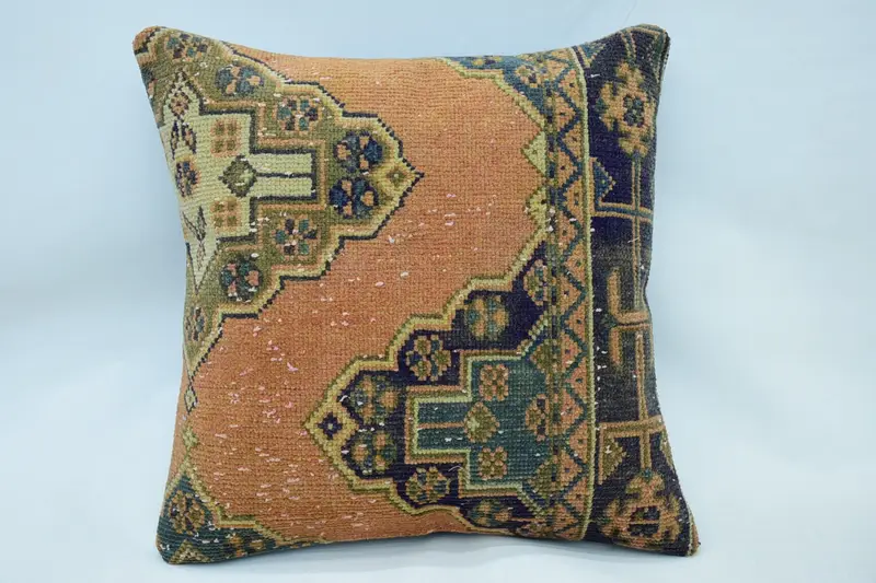 Large Square Turkish Pillow, Moroccan 28x28 inch DesignerBlue Wool Pillowcase - 1