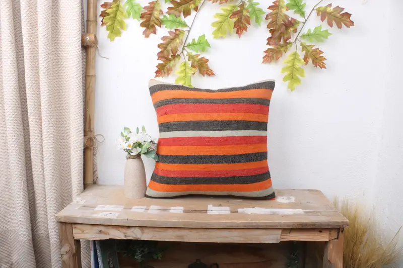 16x16 Red Cushion Cover, Car Pillow Case, Cotton Pillow Case, Vintage Kilim Pillow, Crochet Pattern Pillow, Kilim Cushion Sham, Gift Pillow, Pillow - 1