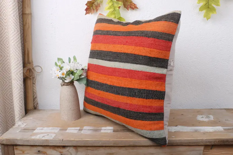16x16 Red Cushion Cover, Car Pillow Case, Cotton Pillow Case, Vintage Kilim Pillow, Crochet Pattern Pillow, Kilim Cushion Sham, Gift Pillow, Pillow - 4