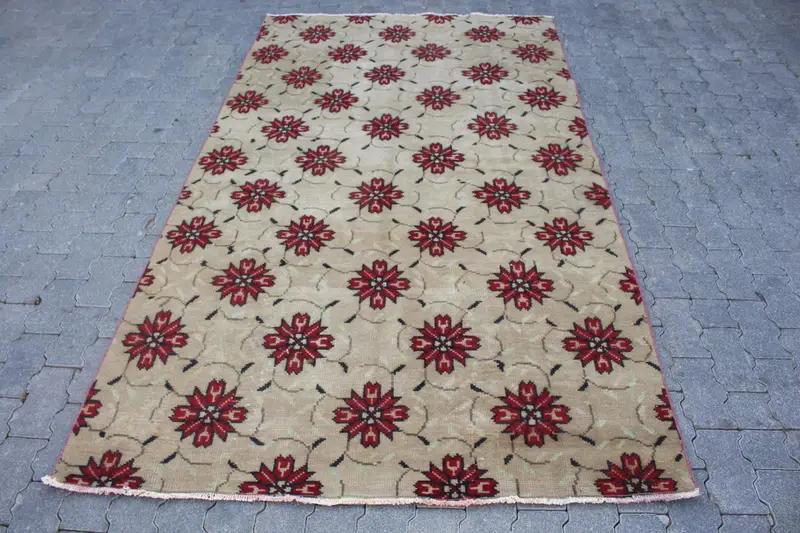4,7x8,4 ft Teppich, Vintage Türkischer Teppich, Oushak Roter Ikat Teppich - 1