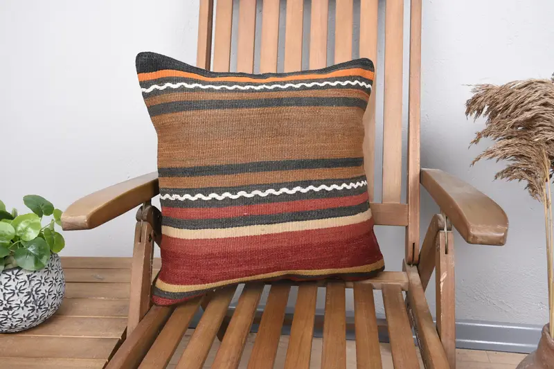 Turkish Kilim Pillow, 18x18 Brown Pillow Case, Pillow, Authentic Cushion, Kilim Pillow, Wholesale Cushion, Home Decor Pillow - 1