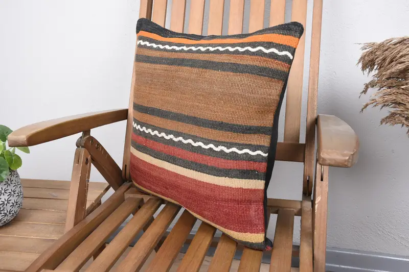 Turkish Kilim Pillow, 18x18 Brown Pillow Case, Pillow, Authentic Cushion, Kilim Pillow, Wholesale Cushion, Home Decor Pillow - 3