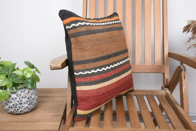 Turkish Kilim Pillow, 18x18 Brown Pillow Case, Pillow, Authentic Cushion, Kilim Pillow, Wholesale Cushion, Home Decor Pillow - 2