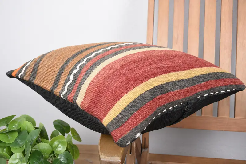 Turkish Kilim Pillow, 18x18 Brown Pillow Case, Pillow, Authentic Cushion, Kilim Pillow, Wholesale Cushion, Home Decor Pillow - 6
