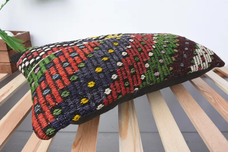Vintage Kilim Pillow, Kilim Pillow Cover, Lounge Throw Pillow Sham, Pillow for Couch, Knitted Pillow, Pillow, 12x24 Red Pillow Cover - 6