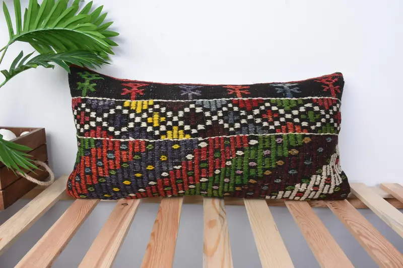 Vintage Kilim Pillow, Kilim Pillow Cover, Lounge Throw Pillow Sham, Pillow for Couch, Knitted Pillow, Pillow, 12x24 Red Pillow Cover - 1