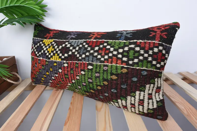 Vintage Kilim Pillow, Kilim Pillow Cover, Lounge Throw Pillow Sham, Pillow for Couch, Knitted Pillow, Pillow, 12x24 Red Pillow Cover - 4
