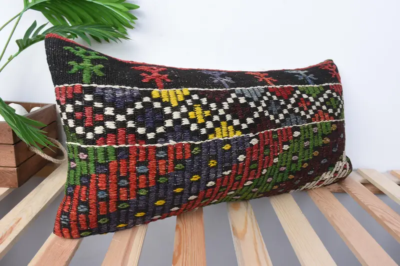 Vintage Kilim Pillow, Kilim Pillow Cover, Lounge Throw Pillow Sham, Pillow for Couch, Knitted Pillow, Pillow, 12x24 Red Pillow Cover - 5