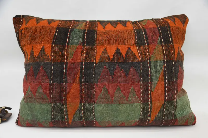 Aztec Pillow Sham, Cushion, Ethnical Kilim Rug Pillow, 20x28 Orange Cushion, Kilim Cushion Sham, Colorful Cushion Case, Vintage Kilim Pillow - 4