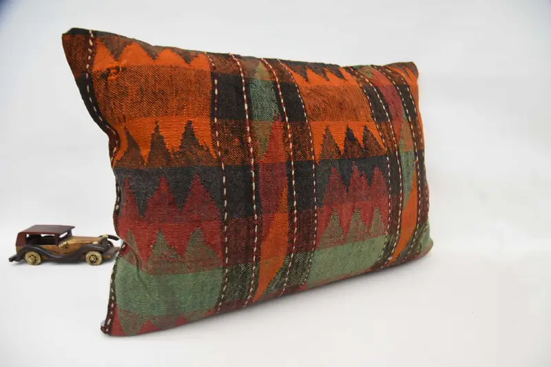 Aztec Pillow Sham, Cushion, Ethnical Kilim Rug Pillow, 20x28 Orange Cushion, Kilim Cushion Sham, Colorful Cushion Case, Vintage Kilim Pillow - 3