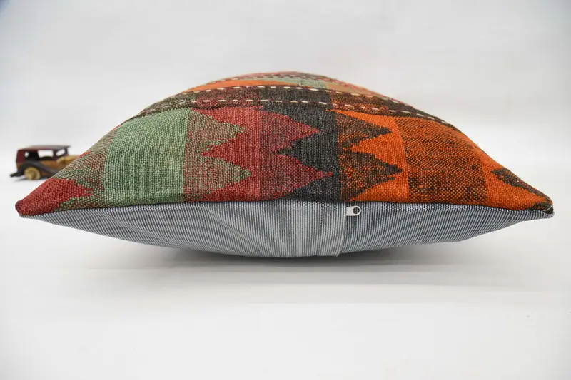 Aztec Pillow Sham, Cushion, Ethnical Kilim Rug Pillow, 20x28 Orange Cushion, Kilim Cushion Sham, Colorful Cushion Case, Vintage Kilim Pillow - 6
