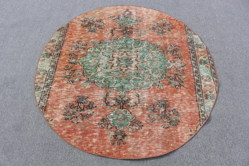 Alfombra Oriental Roja, 4,6x4,59 ft Elegante acento rojo-verde