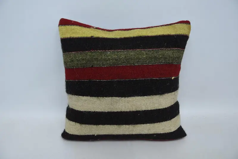 Vintage Gift Wool Euro Sham, 20x20 inch TexturedRed Striped Cushion Case - 1