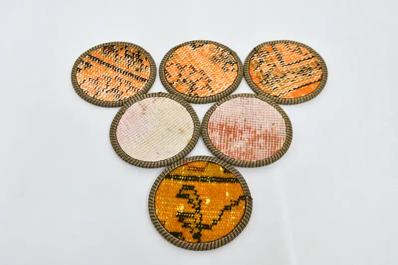 Bohemian Round Coaster Set, Orange and Brown Coasters