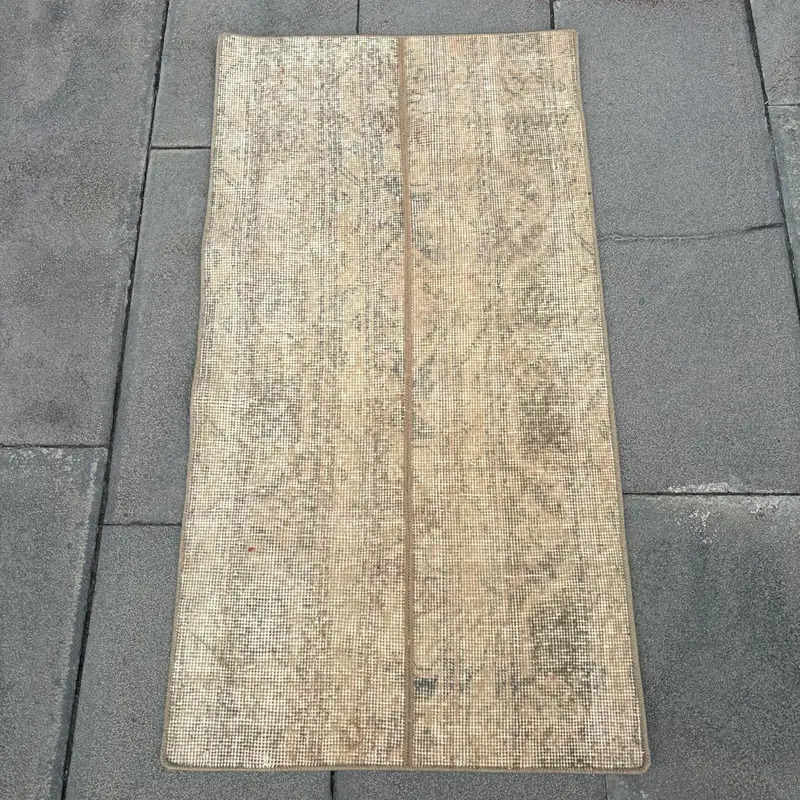 Turkish Oushak Rug 1.8x3.3 ft, Brown Gray Oriental Wool Vintage Rug - 1