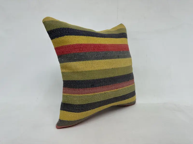 Ethnic Pillow Cover Cushion, Antique Pillows, Vintage Pillow, Cushion, 20x20 Yellow Pillow Cover, Vintage Kilim Throw Pillow - 3