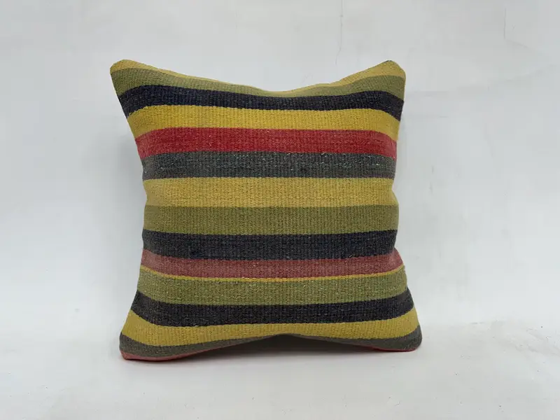 Ethnic Pillow Cover Cushion, Antique Pillows, Vintage Pillow, Cushion, 20x20 Yellow Pillow Cover, Vintage Kilim Throw Pillow - 1