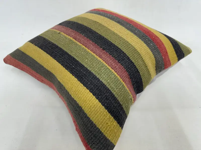 Ethnic Pillow Cover Cushion, Antique Pillows, Vintage Pillow, Cushion, 20x20 Yellow Pillow Cover, Vintage Kilim Throw Pillow - 6