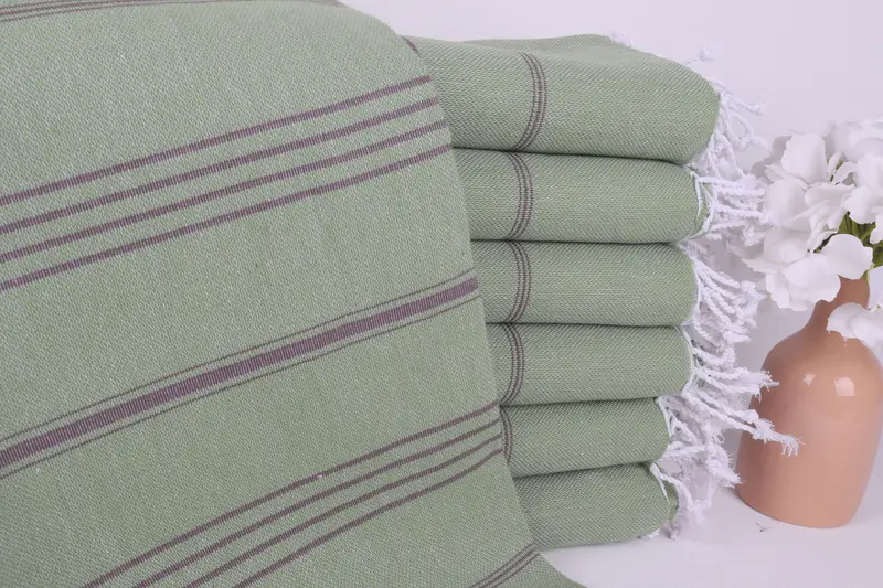 Monogram Towel, Khaki Green-Brown Striped Towel, 40x71 Inches
