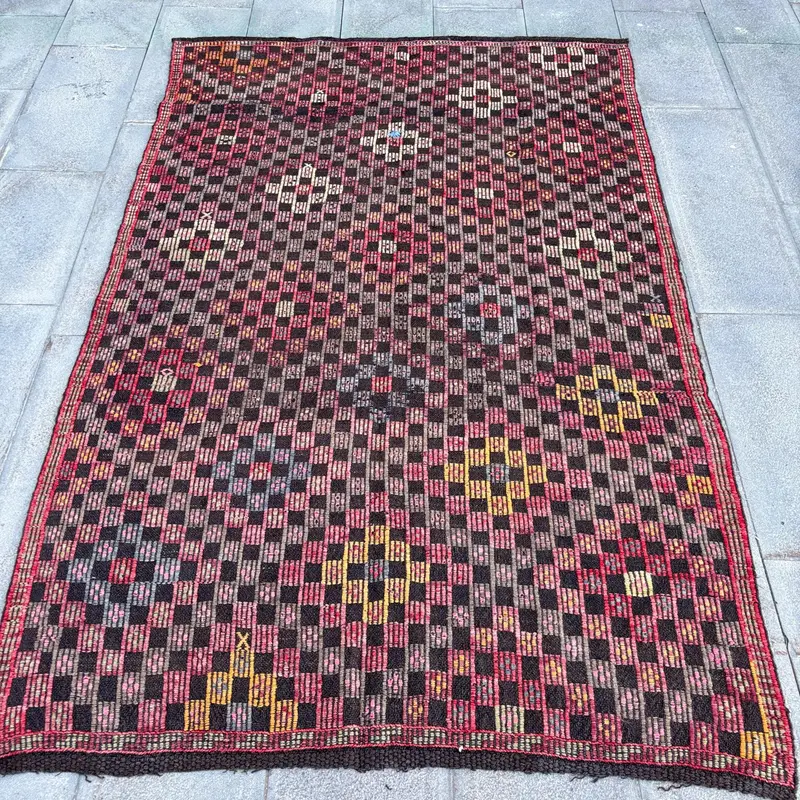 レッド、オレンジのアニマル柄ラグ、4.5x7.2フィート