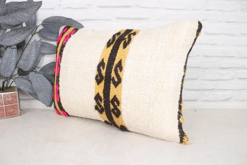 Nautical Throw Cushion Cover, Vintage Pillow, Vintage Kilim Throw Pillow, 16x24 Beige Cushion Case, Cushion Cover, Pillow for Sofa - 4