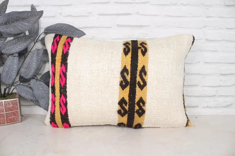 Nautical Throw Cushion Cover, Vintage Pillow, Vintage Kilim Throw Pillow, 16x24 Beige Cushion Case, Cushion Cover, Pillow for Sofa - 1